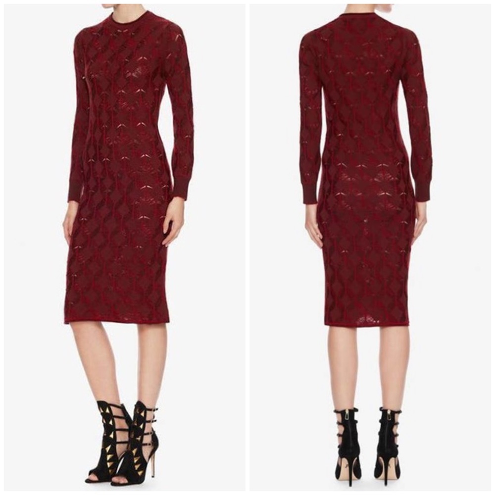 Thakoon Burgundy Open Knit Wool Sweater Midi Dress M Savannah Guthrie - Picture 2 of 9